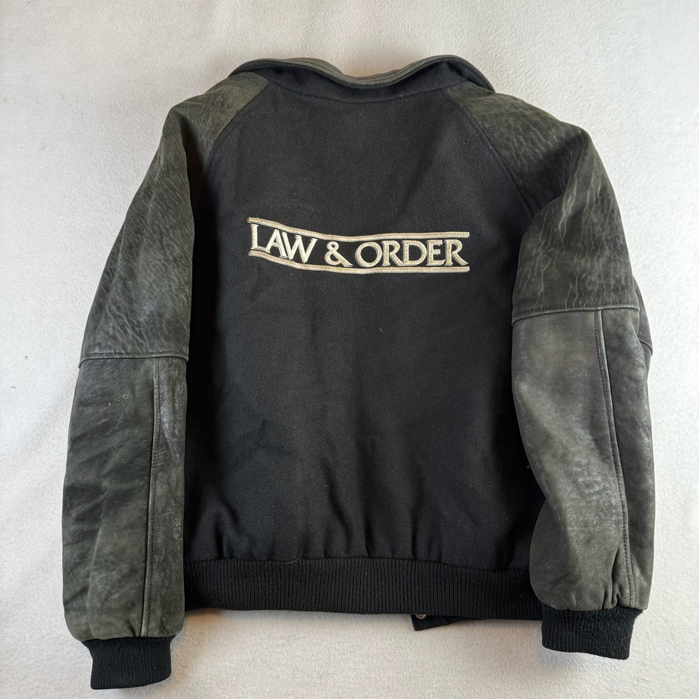 Vintage Law & Order TV Crew Varsity Jacket Black Wool Leather JB Concepts XL